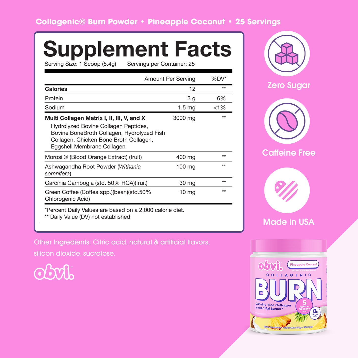 Obvi Collagenic Burn Powder-Pineapple Coconut