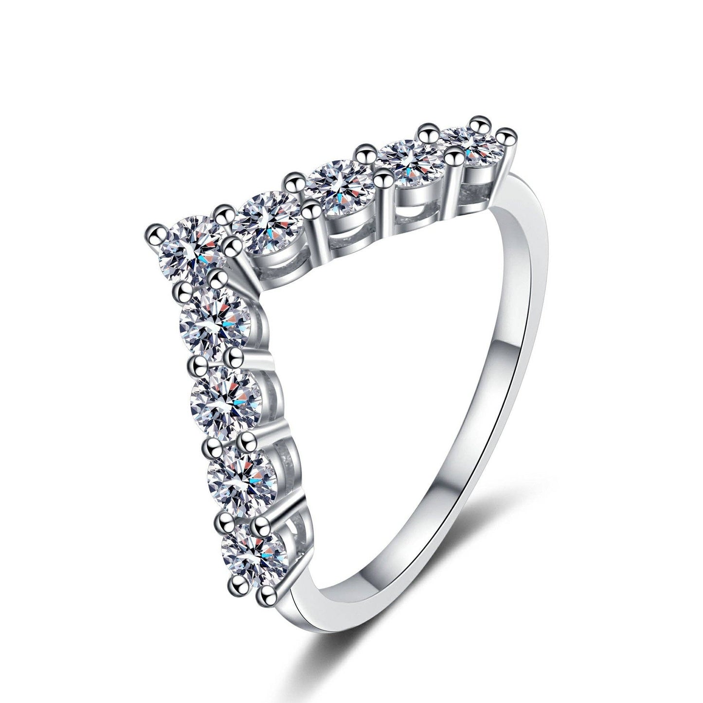 Moissanite Pave V-Shape Chevron Ring in 925 Sterling Silver