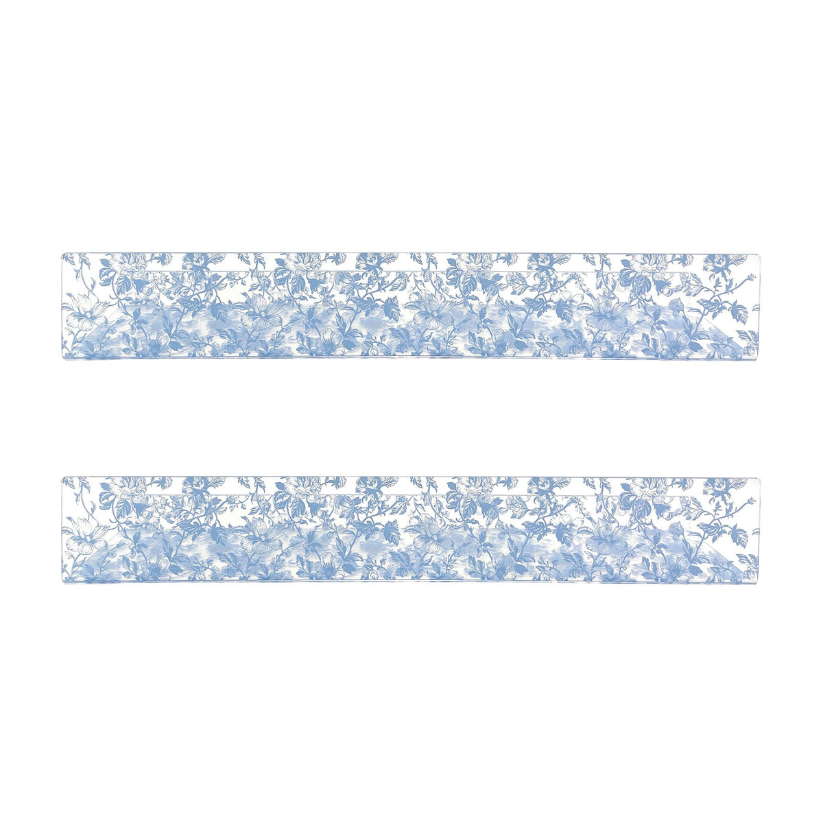 20” Blue Toile Acrylic Floating Wall Shelves, Set of 2 – Decorative Clear Wall Mounted Shelves for Bedroom, Bathroom Storage & Living Room Display