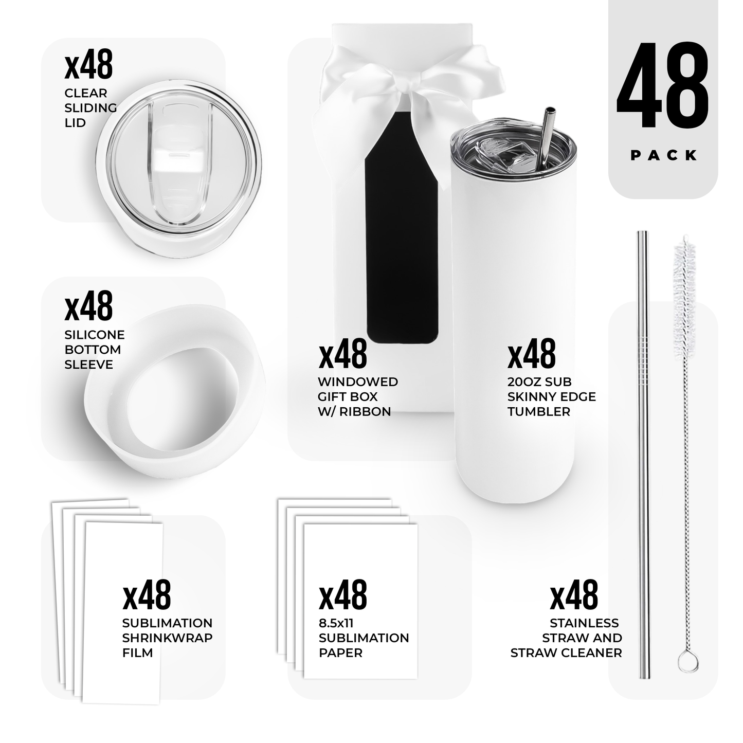 20oz SUBLIMATION SKINNY EDGE TUMBLER GIFT SET (48 UNITS)