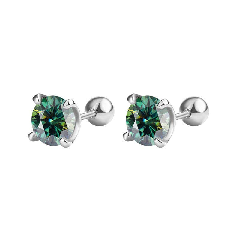 Color Moissanite Ball End Earrings in 925 Sterling Silver