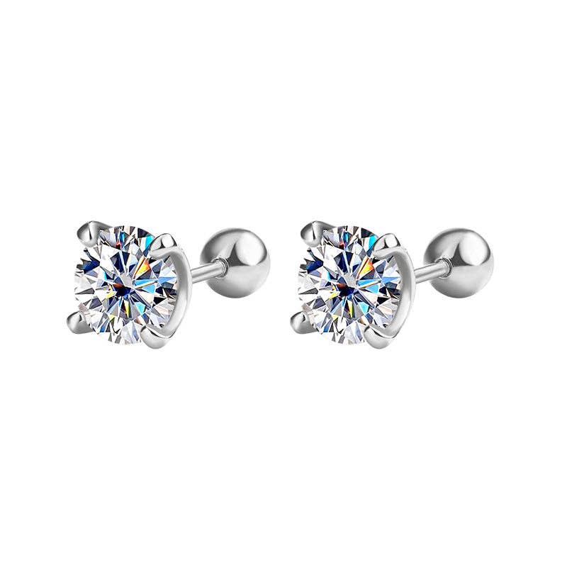 Color Moissanite Ball End Earrings in 925 Sterling Silver