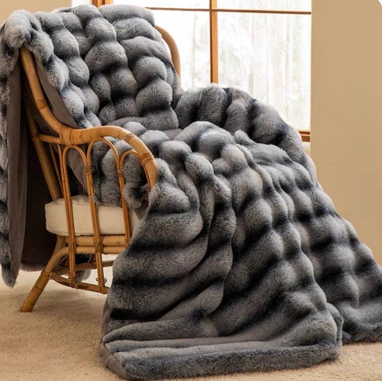 Ultra Soft Faux Rabbit Fur Throw Blanket, Bluish Grey, Queen Size (60" x 80" / 150 x 200 cm)