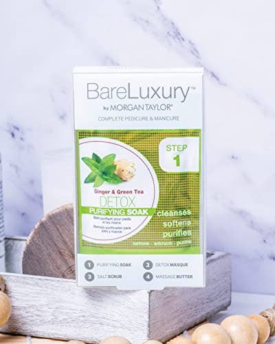 Morgan Taylor BareLuxury 4-Step Complete Pedicure & Manicure Packs - Complete Nail Care Kit with Soak, Masque, Scrub & Massage Butter, Professional Spa-Quality Treatments (Detox Ginger & Green Tea)