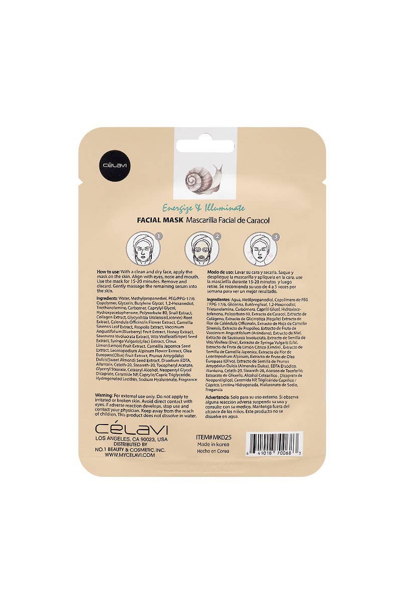 Celavi MK025 Snail Facial Mask Illuminate - 24pc