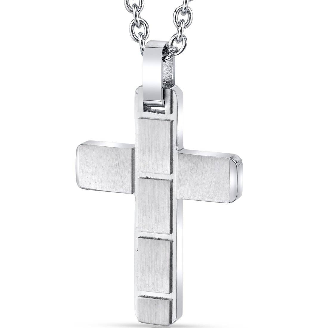 11136 Brick Stainless Steel Cross Pendant with 22 inch Necklace