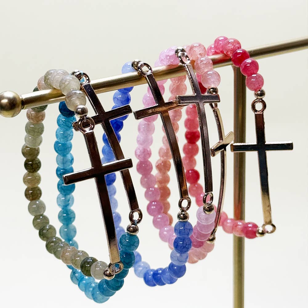 2807 Gold Cross Multi Beaded Stretch Bracelet