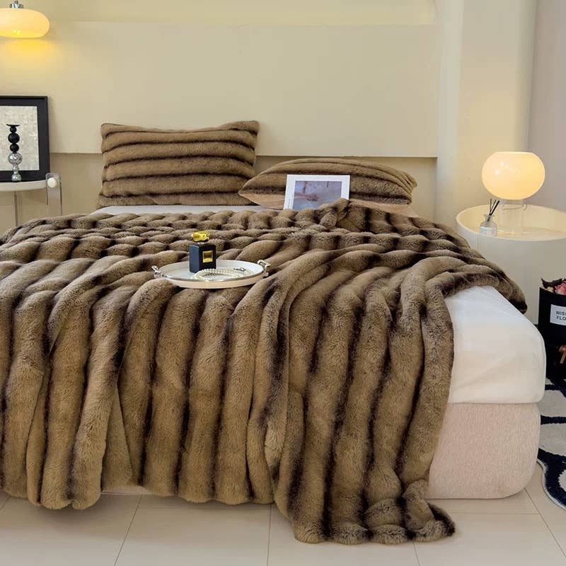 Ultra Soft Faux Rabbit Fur Throw Blanket, Bluish Grey, Queen Size (60" x 80" / 150 x 200 cm)