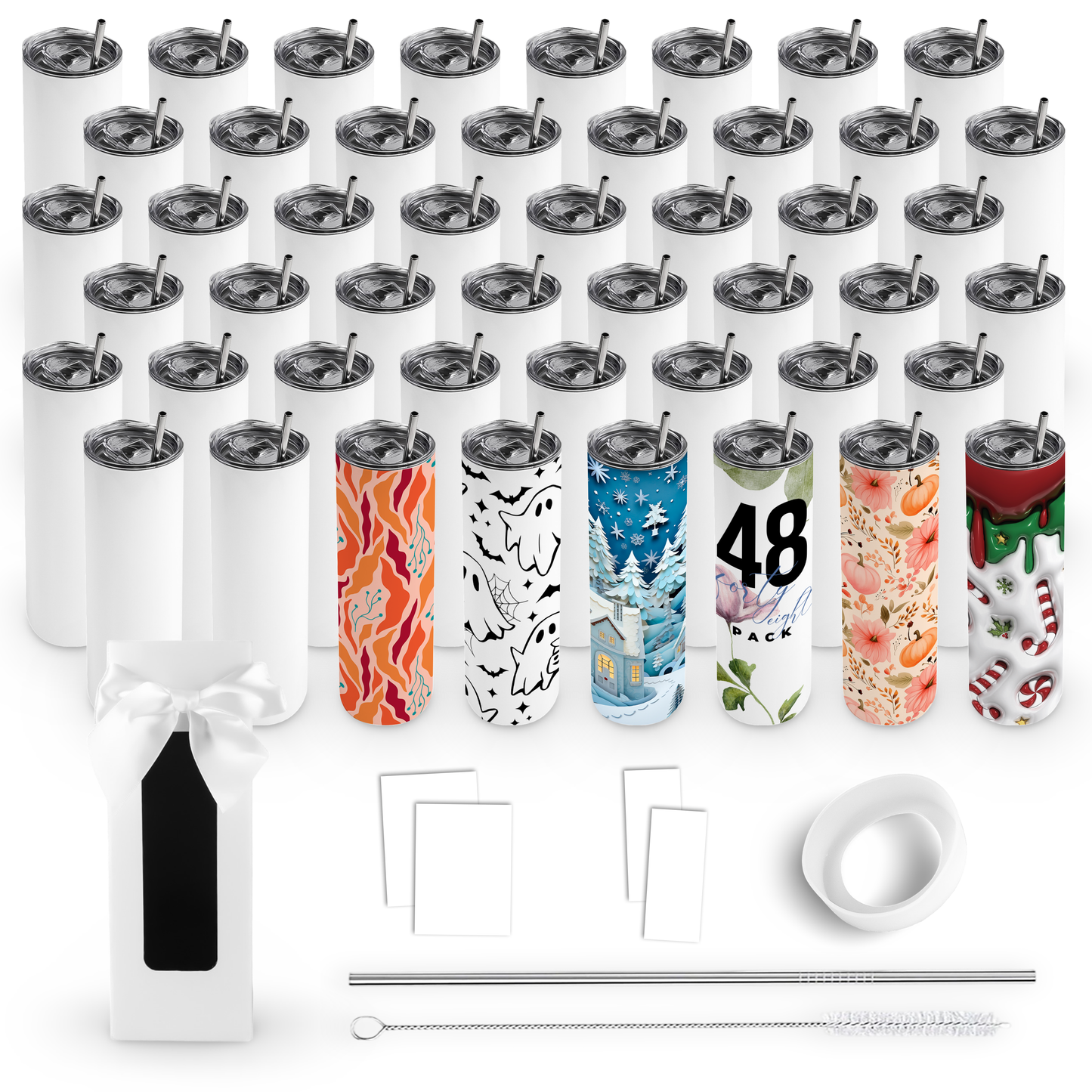 20oz SUBLIMATION SKINNY EDGE TUMBLER GIFT SET (48 UNITS)