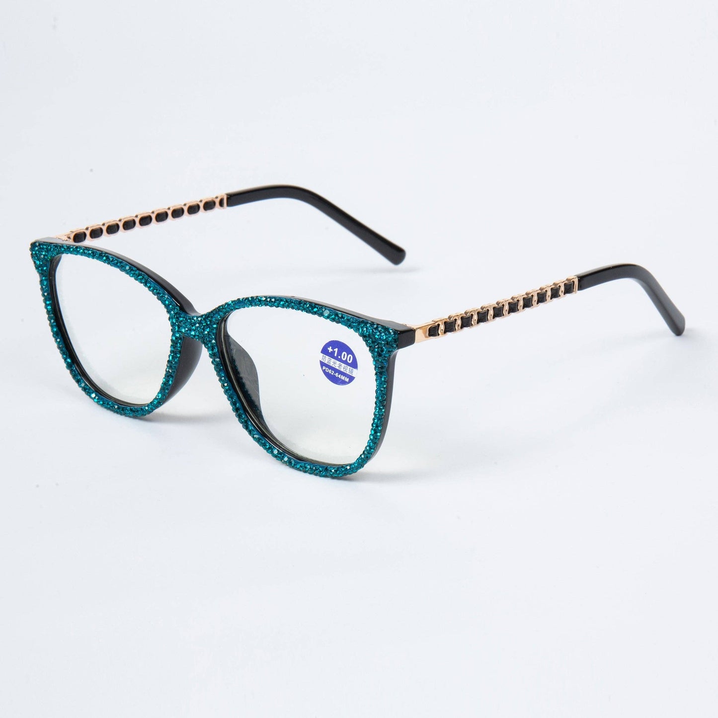 Handmade Rhinestone Rectangle Reader Glasses G0542 - Blue