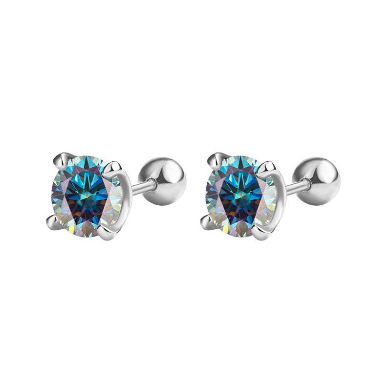 Color Moissanite Ball End Earrings in 925 Sterling Silver