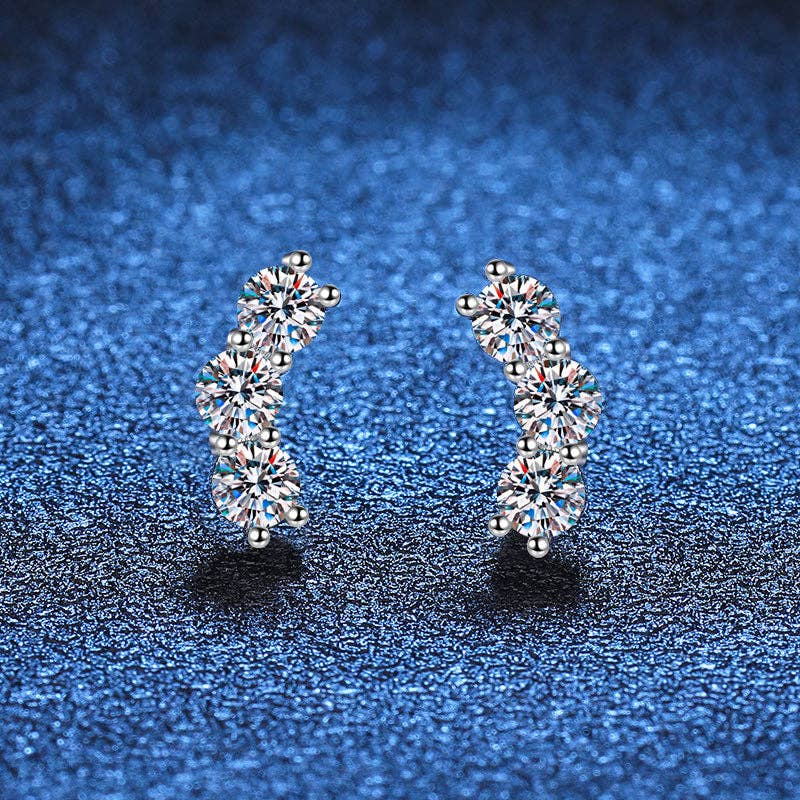 358 Three-Stone Moissanite Climber Earrings in Sterling Silver