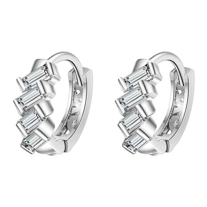 Staggered Baguette Moissanite Hoop Earrings in Solid Copper