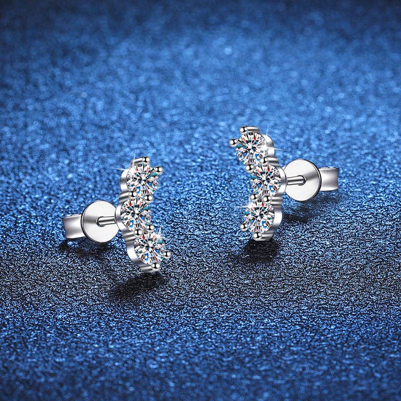 358 Three-Stone Moissanite Climber Earrings in Sterling Silver