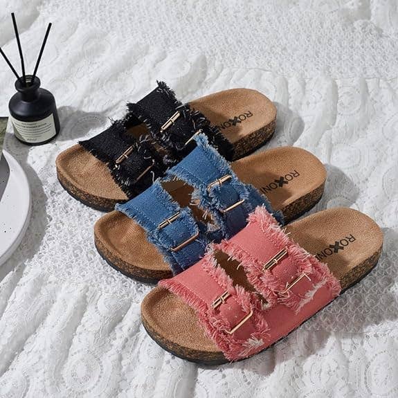 Women's Comfort Flat Sandals Double Buckle Adjustable Straps