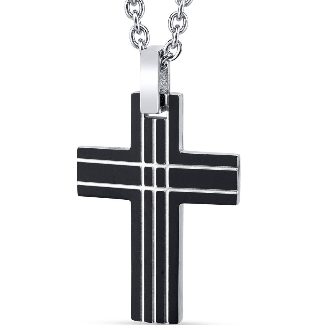 11130 Black Stainless Steel Cross Pendant with Steel Ball Chain