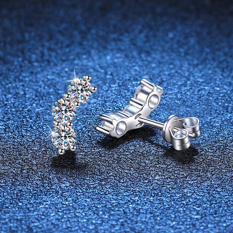 358 Three-Stone Moissanite Climber Earrings in Sterling Silver