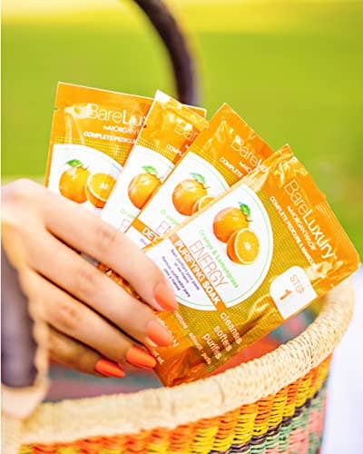 Morgan Taylor BareLuxury 4-Step Complete Pedicure & Manicure Packs - Complete Nail Care Kit with Soak, Masque, Scrub & Massage Butter, Professional Spa-Quality Treatments (Energy Orange & Lemongrass)