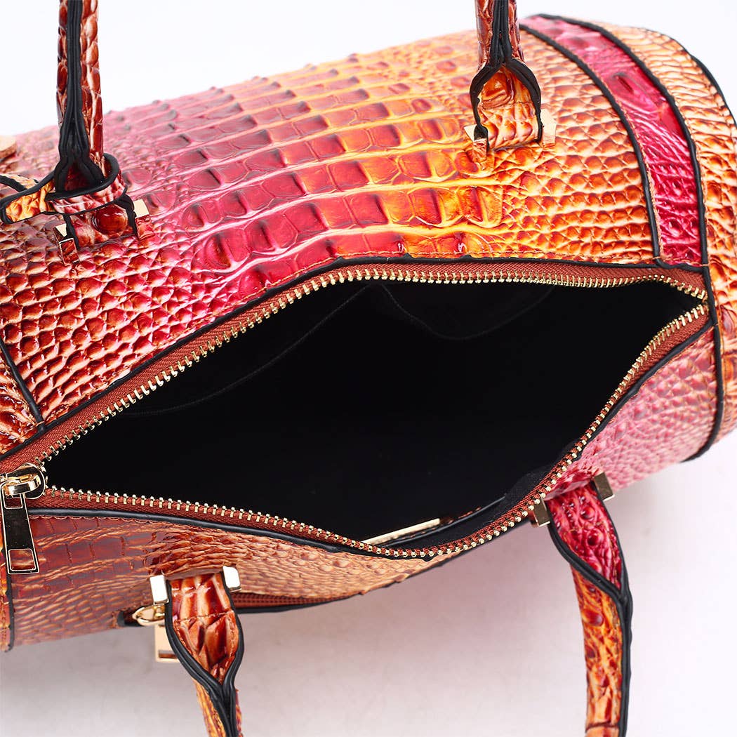 MKF Eleanor Gradient Rainbow Crocodile-Embossed Satchel