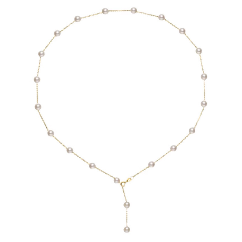 Minimalist Pearl Station Necklace in 925 Sterling Silver