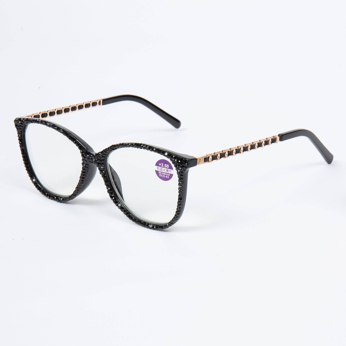 Handmade Rhinestone Rectangle Reader Glasses G0542 - Black
