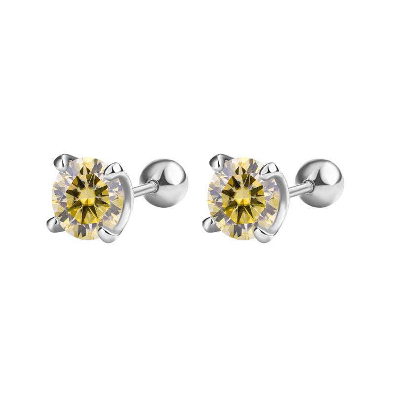 Color Moissanite Ball End Earrings in 925 Sterling Silver