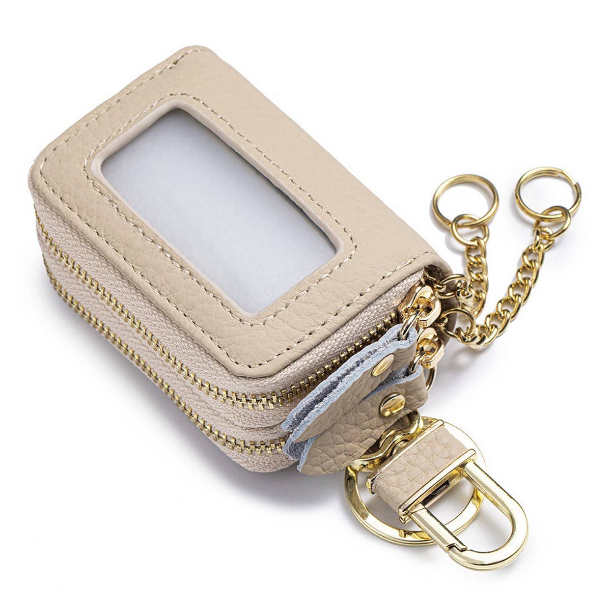 Women’s Leather Key Pouch – Double Zipper Bag_CUAB00385