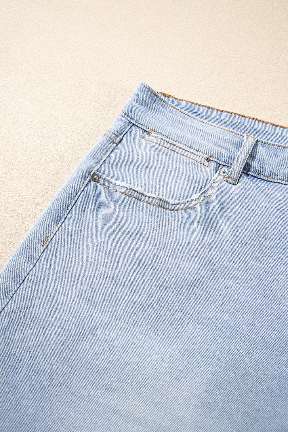 Sail Blue Folded Edge High Waist Plus Size Denim Shorts