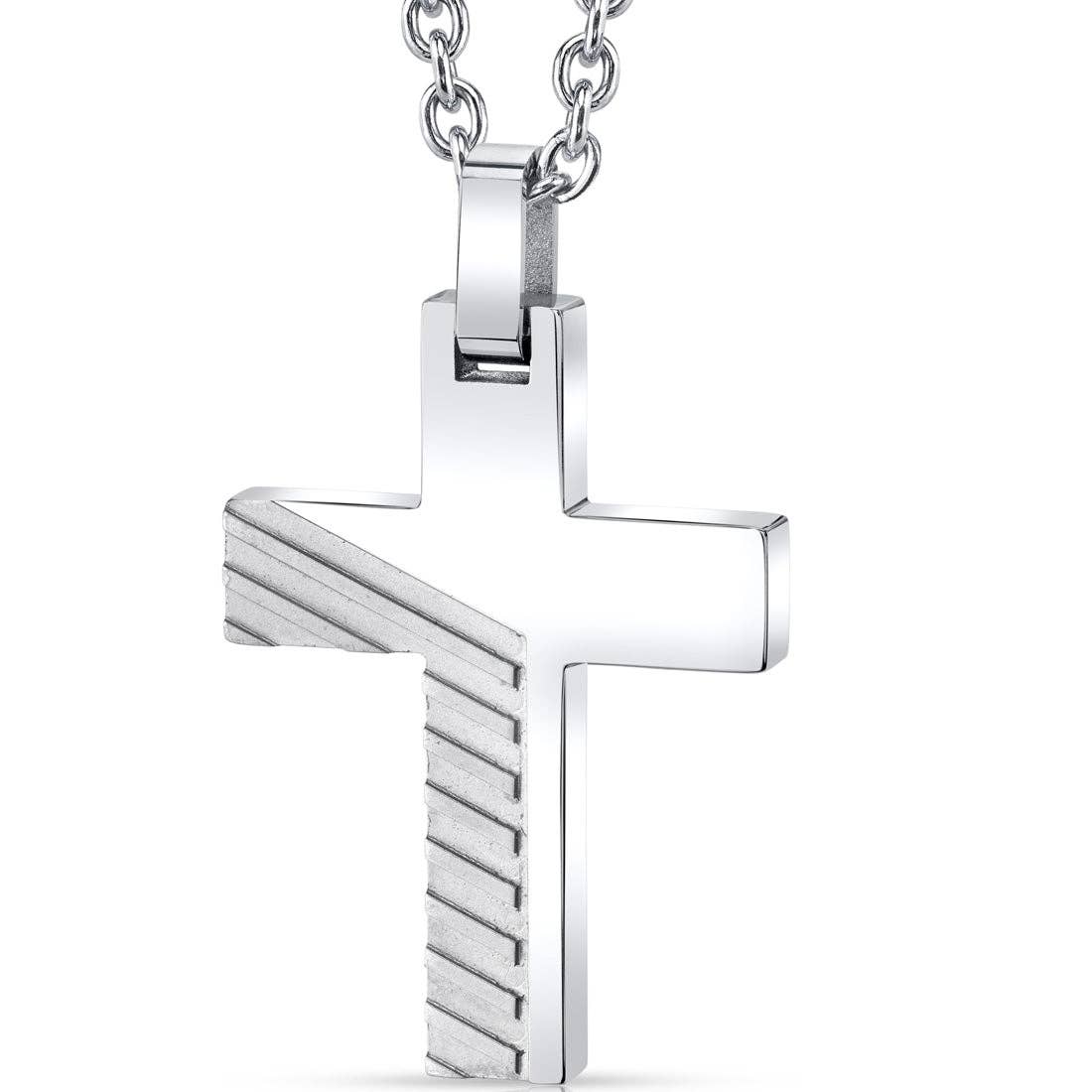 11132 Stainless Steel Cross Pendant Necklace Steel Ball Chain