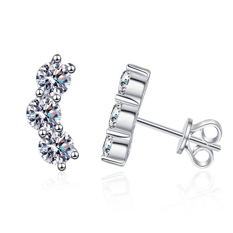 358 Three-Stone Moissanite Climber Earrings in Sterling Silver