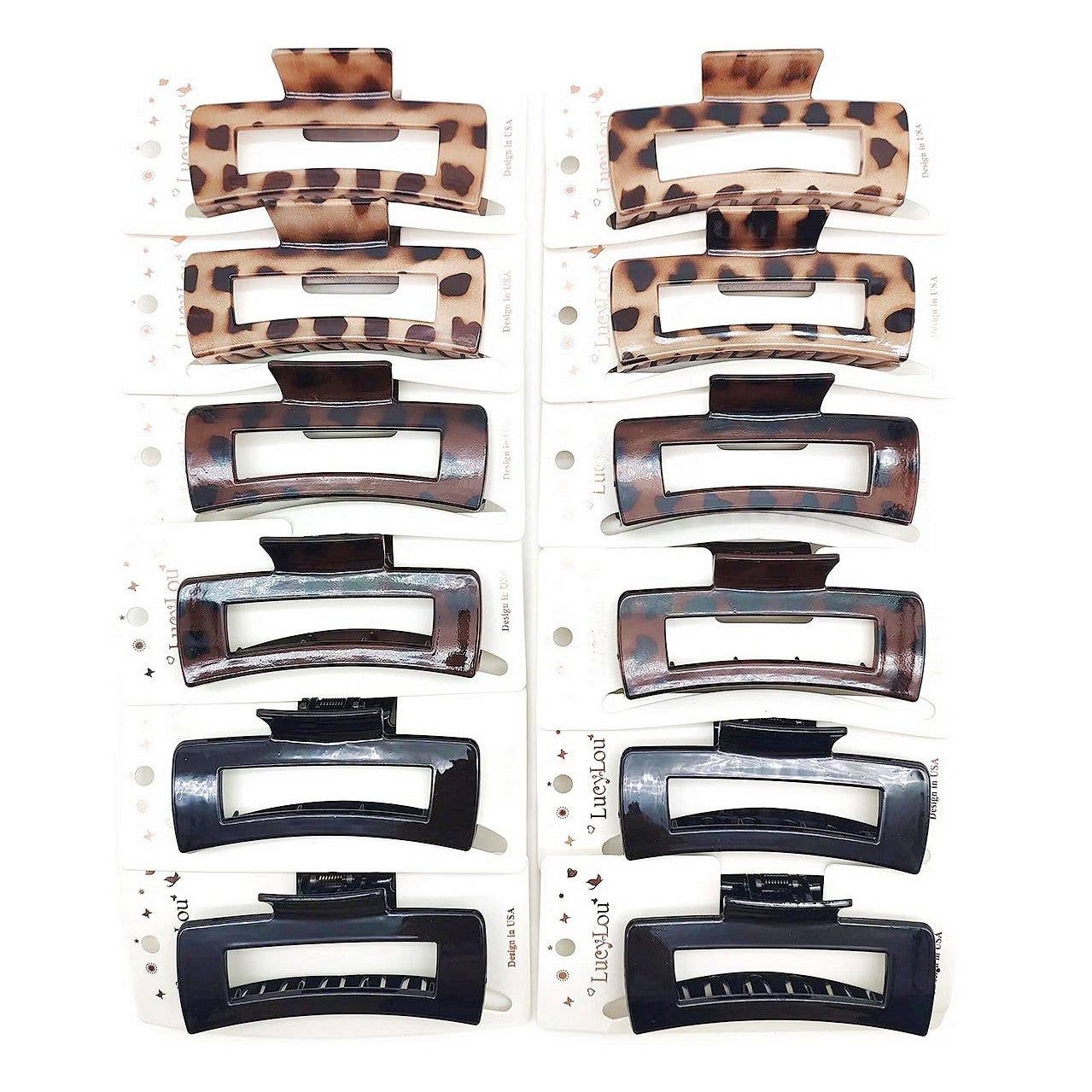 1445 Shiny Leopard Rectangle Flower Hair Claw Clip