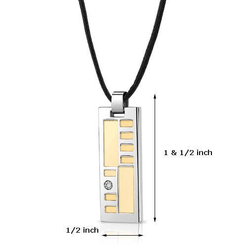 2898 Stainless-Steel Two-Tone Solitaire Tag Pendant Necklace