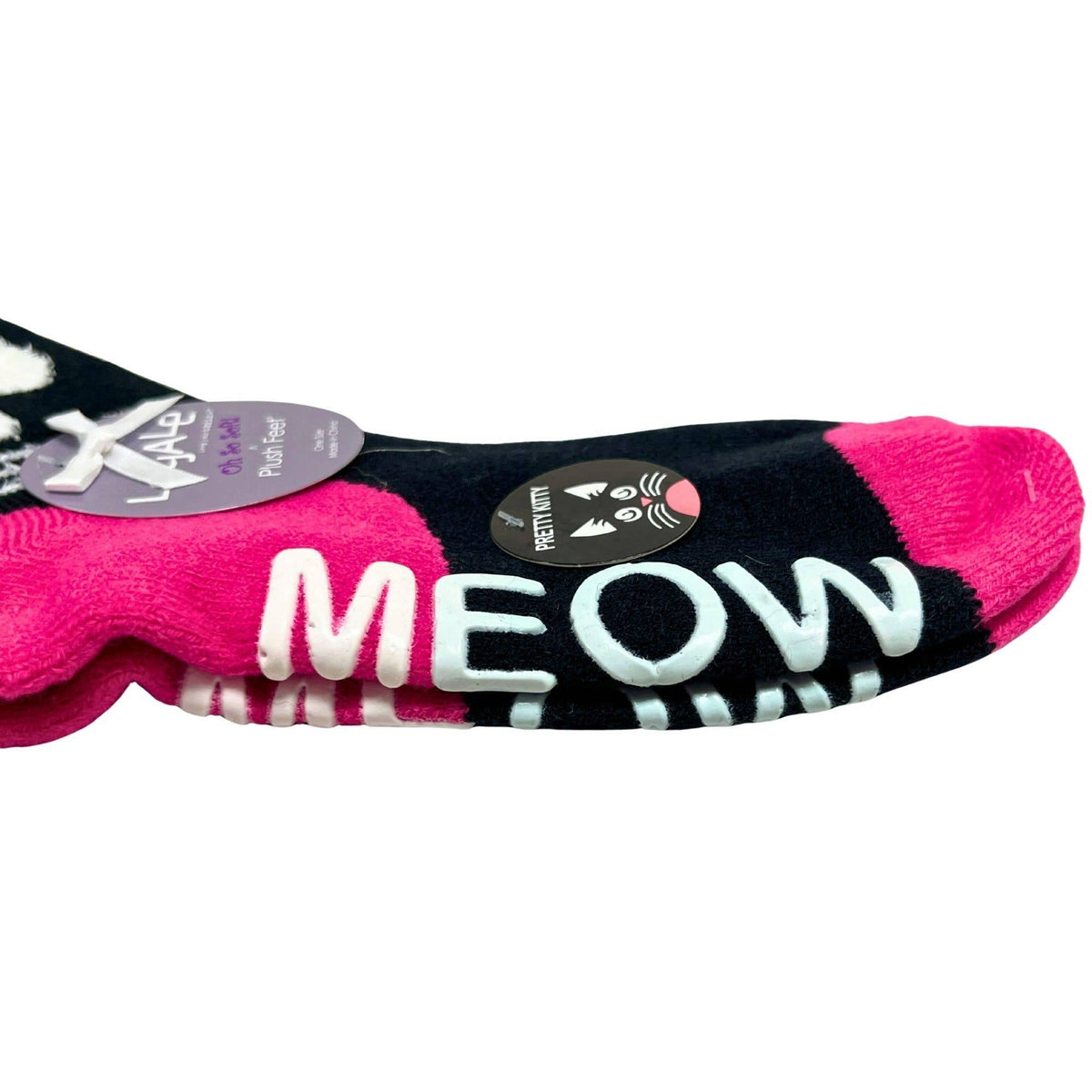 Legale 1 Pair Plush Duo-Layer Kitty Grip Socks Black