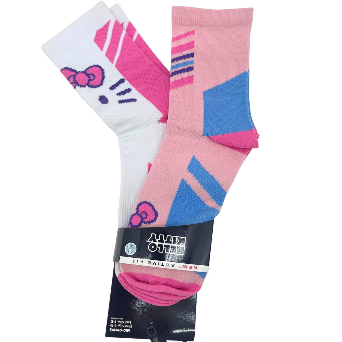 2 Pair Hello Kitty Sport Mid Crew Socks Size 9–11