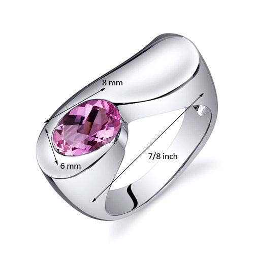 360 Created Pink Sapphire Oval Cut Sterling Silver Ring Size 7