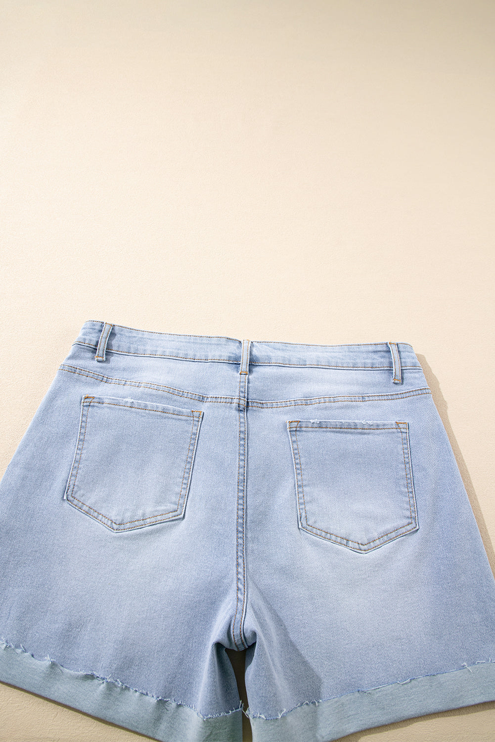 Sail Blue Folded Edge High Waist Plus Size Denim Shorts