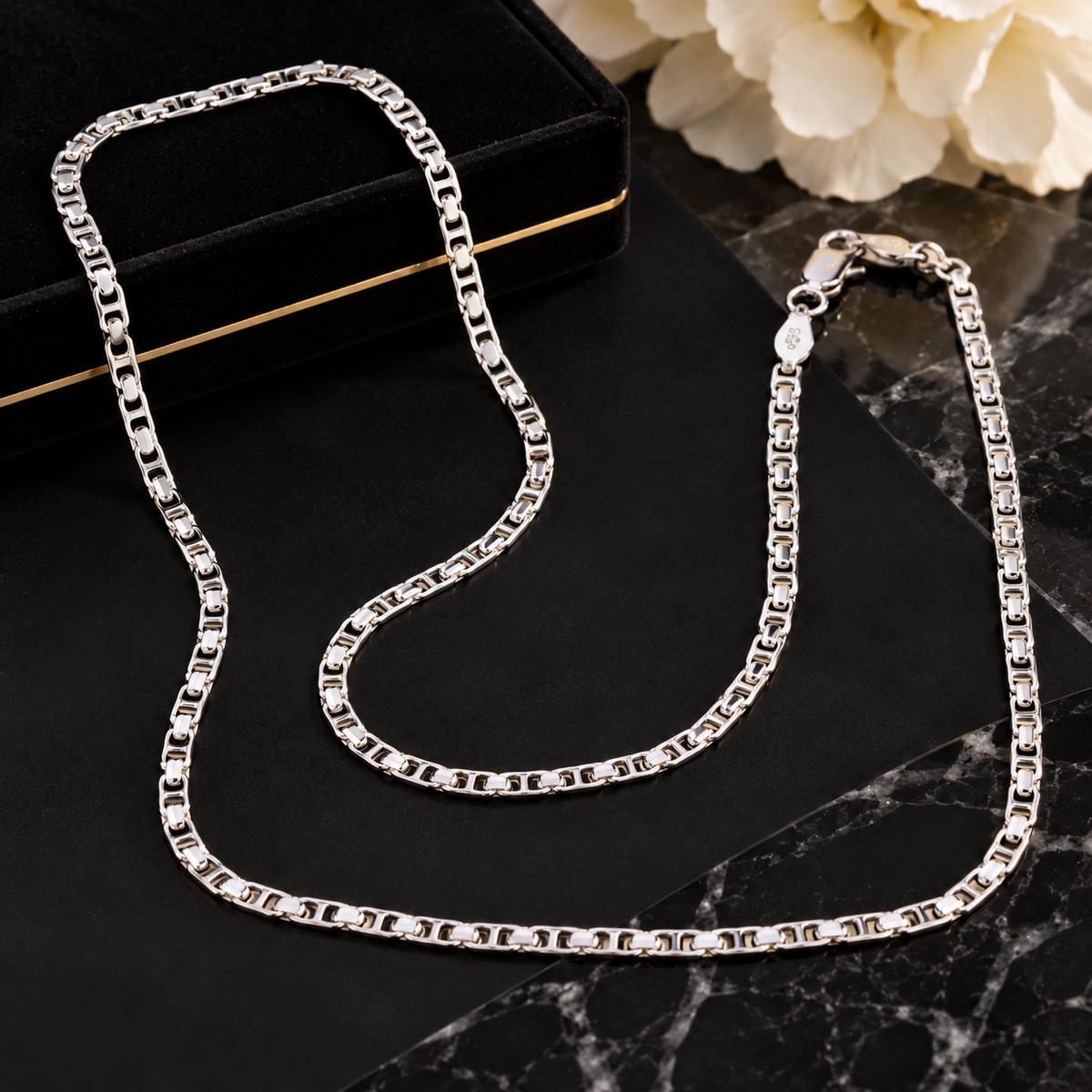 #624- 18" 1.5mm .925 Sterling Silver Mariner Link Chain Made in Italy
