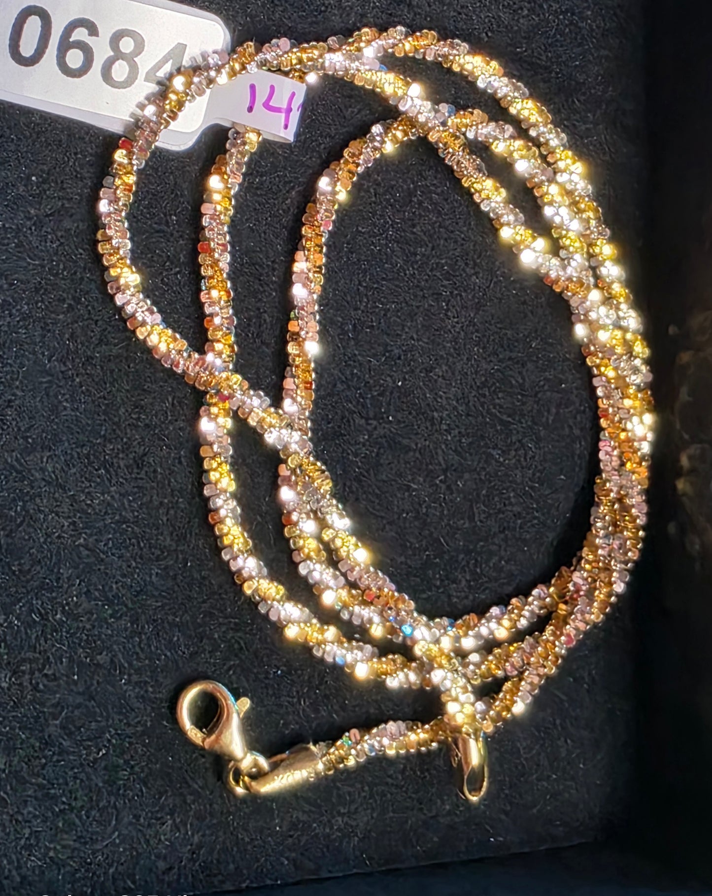 1429 20" 3mm tricolor glitter rope chain 14k yg Plated.