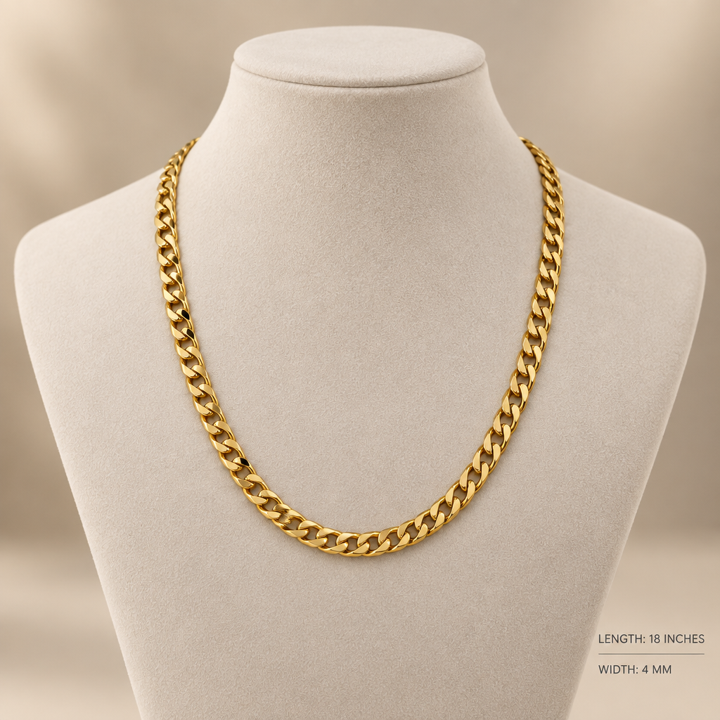 124- 18K Yellow Gold Filled 18" 4mm Cuban Curb Link Chain