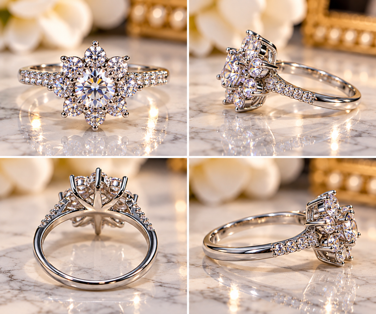 #84- 0.80 CTW Moissanite Natural Zircon Floral Ring | 925 Sterling Silver Size 9
