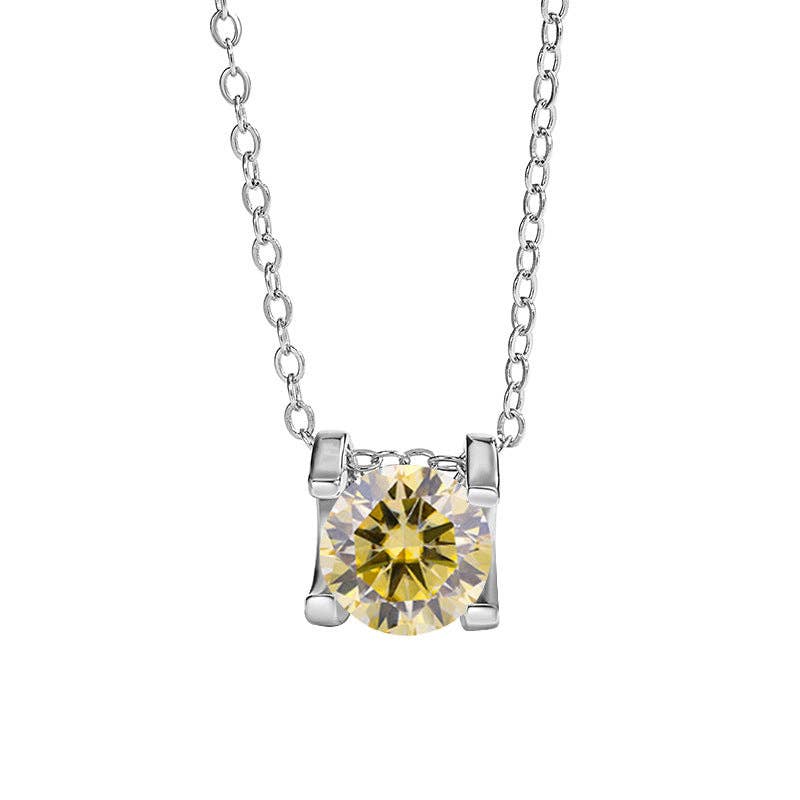 Round Color Moissanite Charm Necklace in 925 Sterling Silver