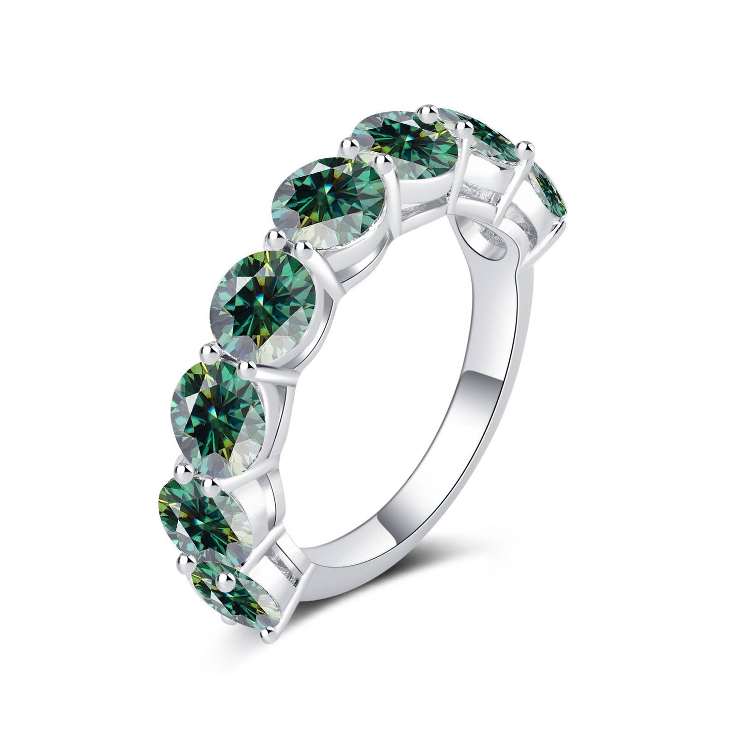 Color Moissanite Half Eternity Ring in 925 Sterling Silver