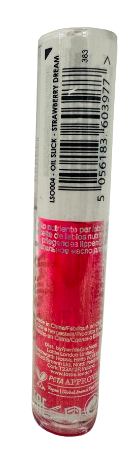 Lottie London Oil Slick, 100% Vegan Lip Oil, Strawberry Dreams, 0.12 fl oz
