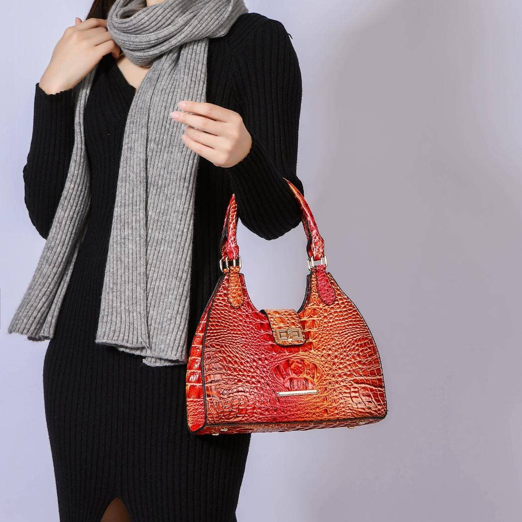 MKF Ava Gradient Rainbow Faux Crocodile Embossed Tote Bag