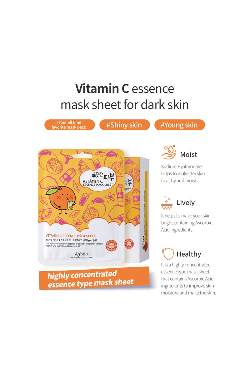 2840 Esfolio ESMPPUVI Vitamin C Essence Facial Mask Sheet
