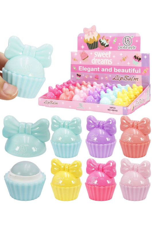 Cupcake Ribbon Bow Round Lip Balm -