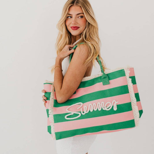 2310 Striped Summer Beach Tote Bag
