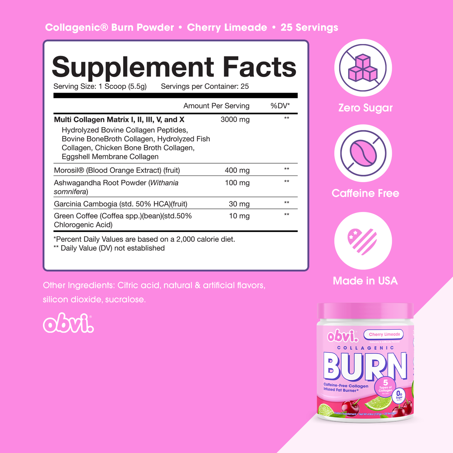 Obvi Collagenic Burn Powder-Cherry Limeade