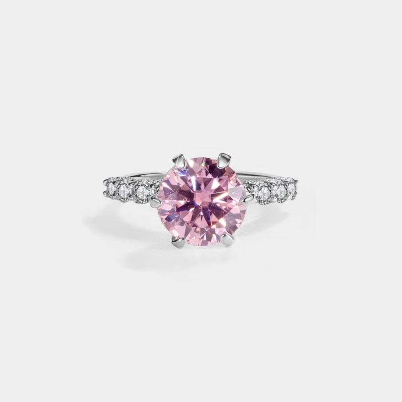 Color Moissanite Pave Engagement Ring in 925 Sterling Silver
