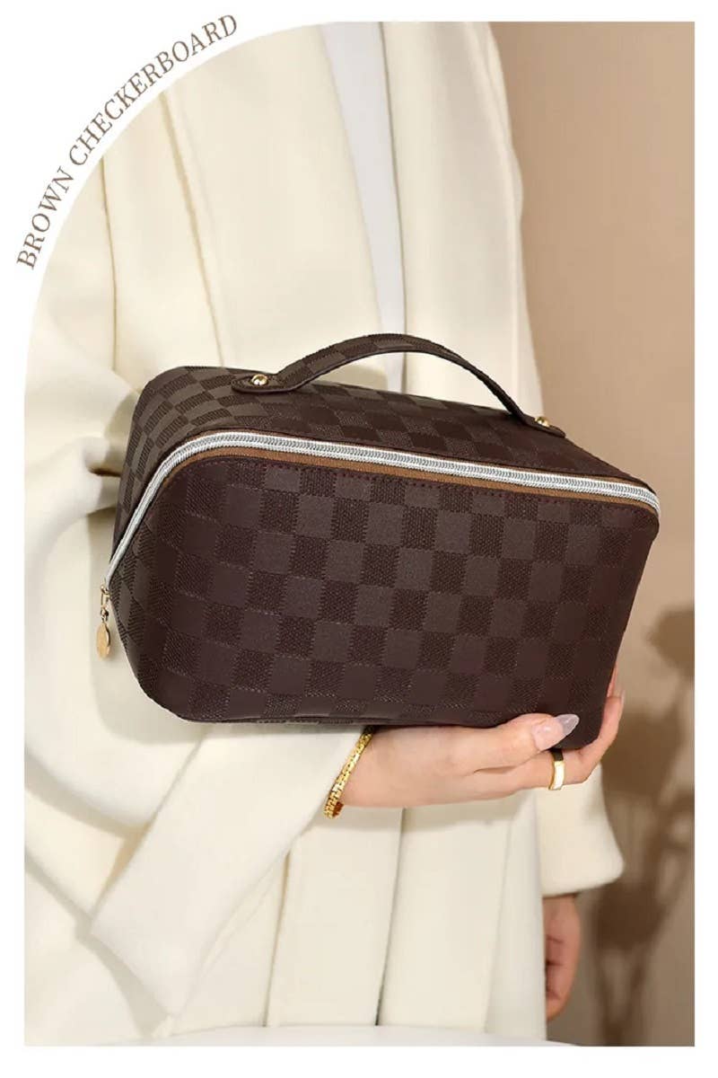 Vegan Leather Checkered Makeup Bag